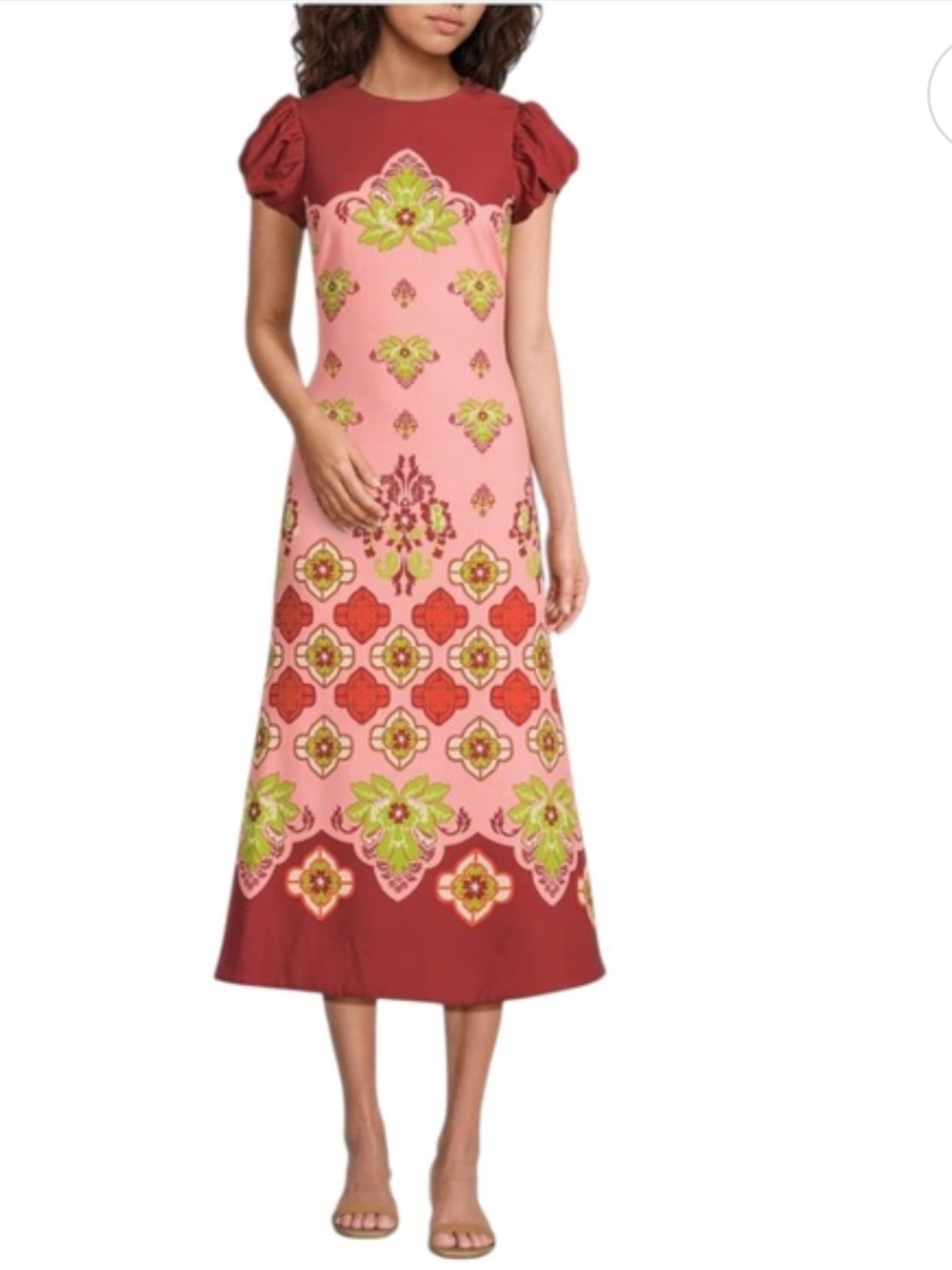 NWT Mestiza New York Perla Flamingo Flourish Crew Neck Short Puff Sleeve Dress - Picture 2 of 11